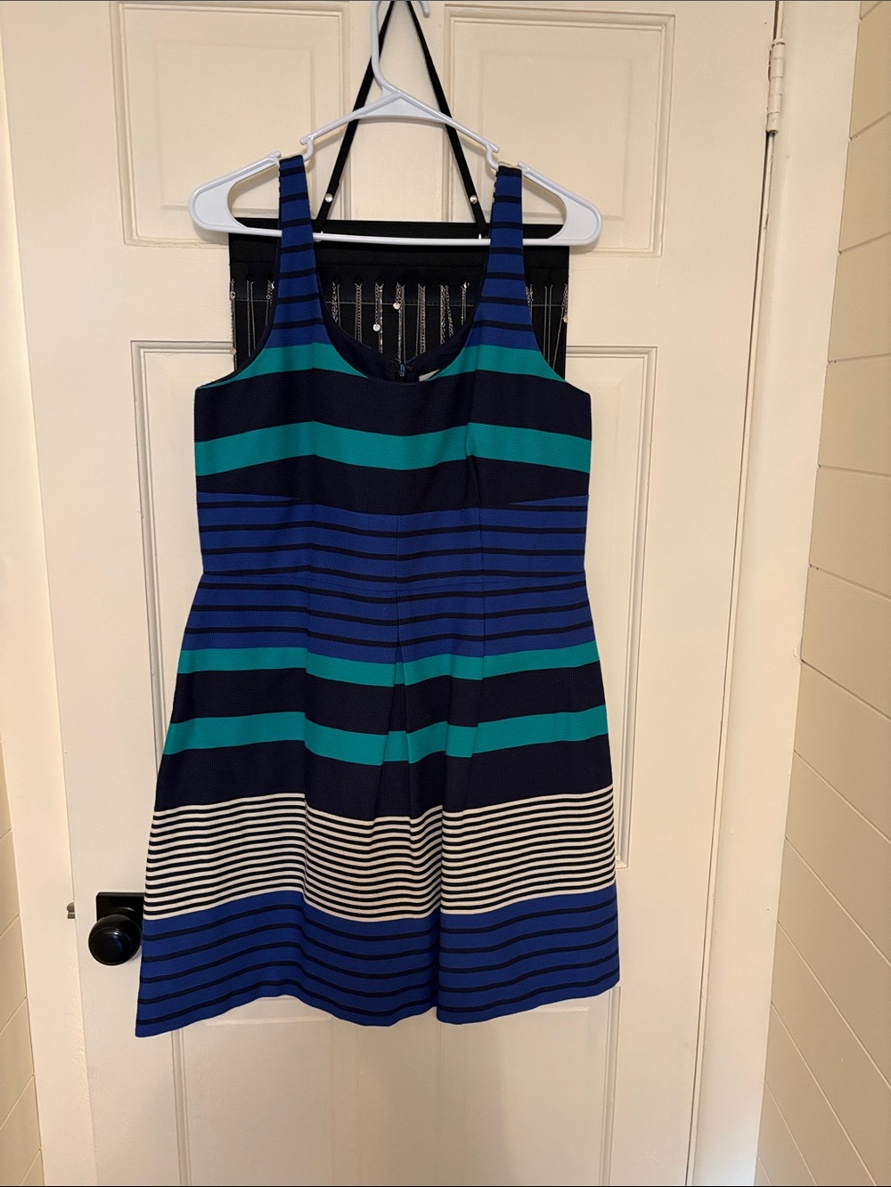 LOFT Navy & Teal Striped Tank Dress
